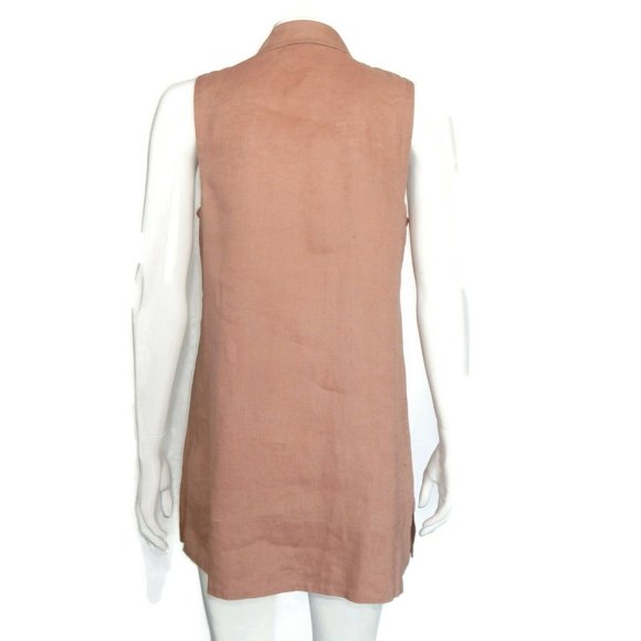 GO LINEN Adobe Red Sleeveless Shirt Dress Button Front Lagenlook size 2 - 709 - Picture 3 of 5